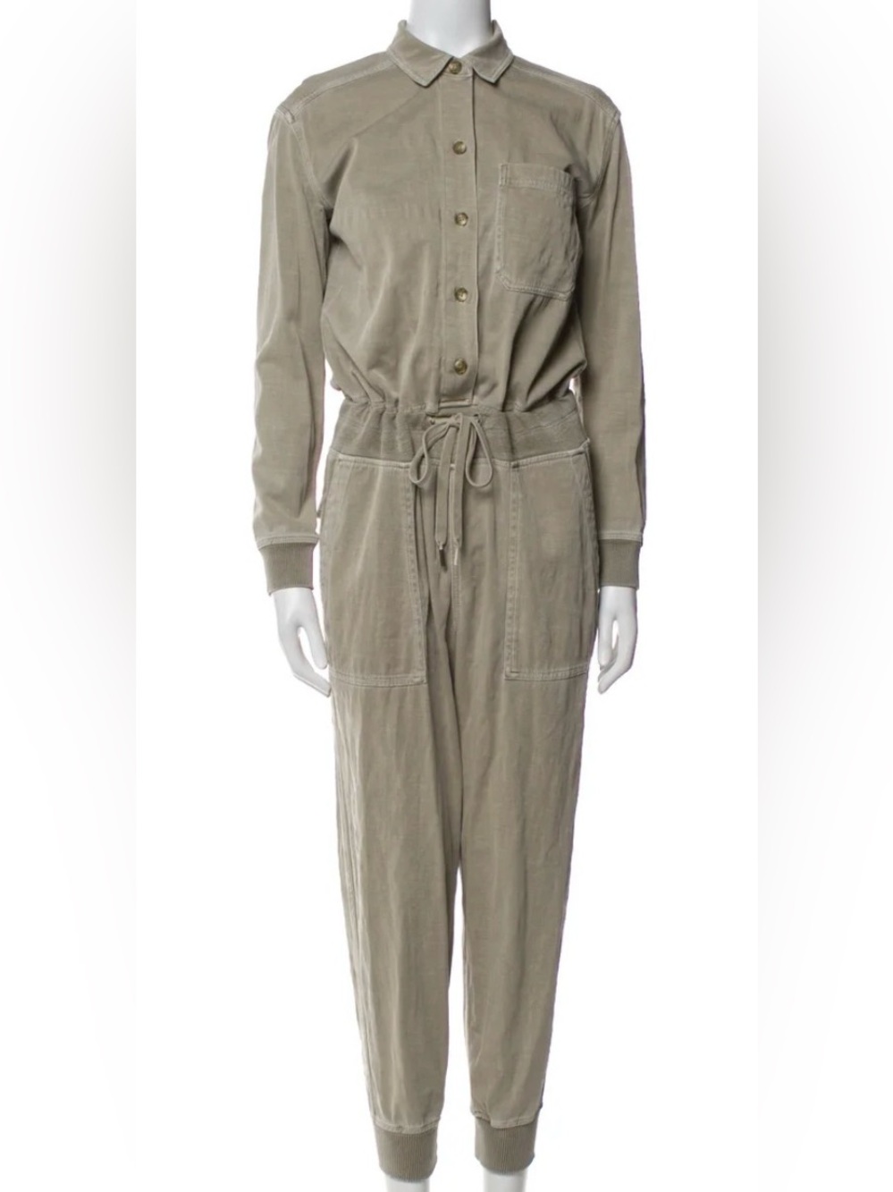 James Perse Olive Taupe Drawstring Utility Jumpsuit